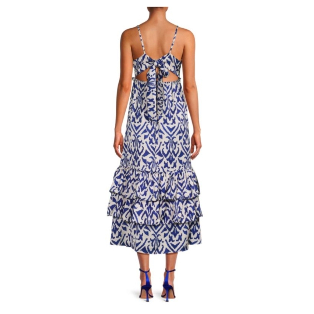 Elegant Blue and White Patterned Midi Dress - Picture 3 of 13